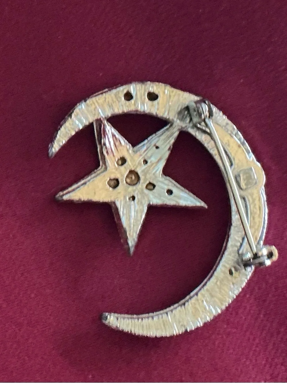 Vintage 70s Celestial Rhinestone Crescent Moon Star Brooch Pin Whimsigoth Retro
